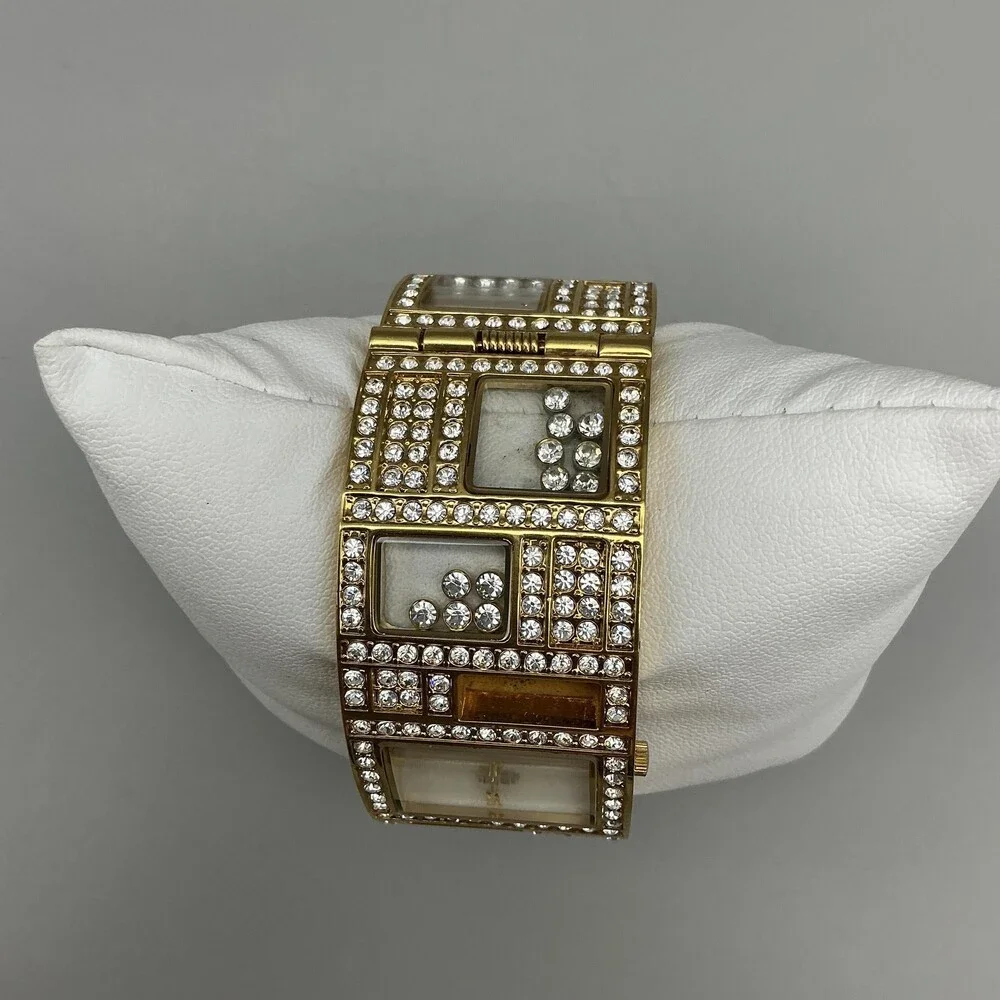 Victoria Wieck Womens Watch 27mm Gold Tone Floating Crystals Cuff New Battery